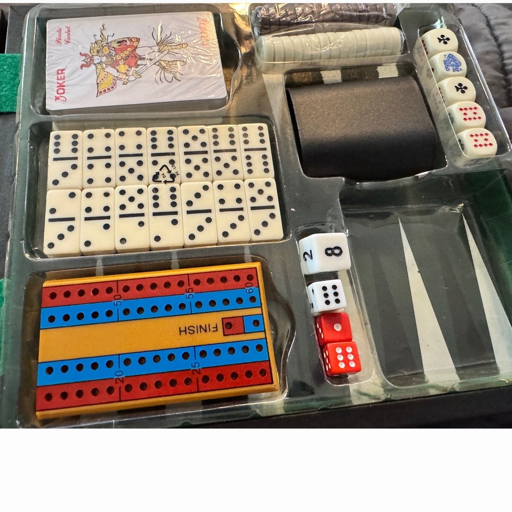 6-in-1 Travel Game Set Chess Backgammon Cribbage Dominoes Checkers Poker Case - Picture 4 of 8